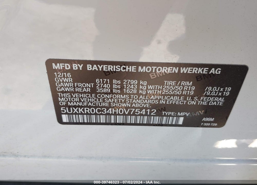 2017 BMW X5 VIN: 5UXKR0C34H0V75412