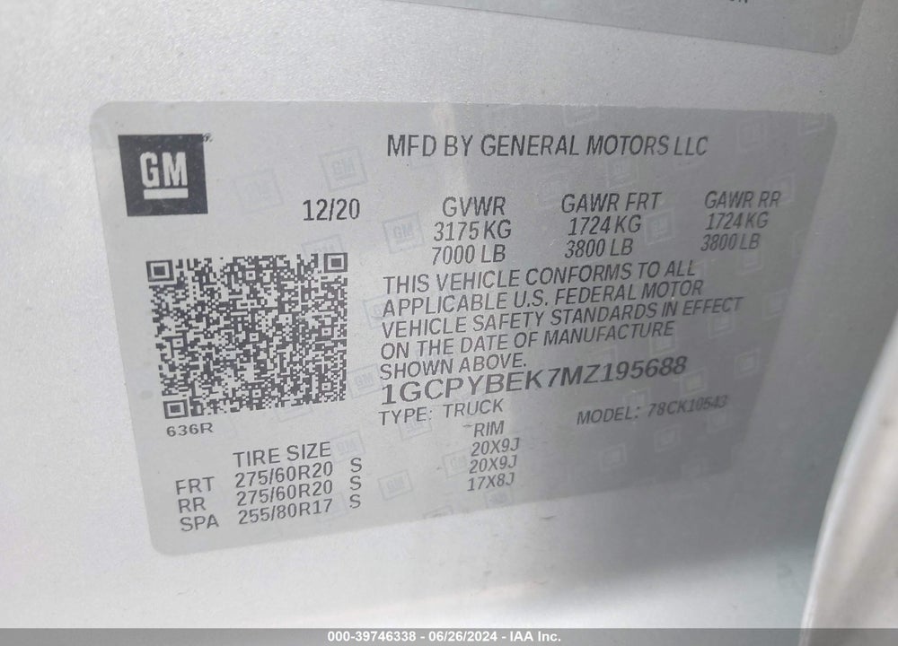2021 CHEVROLET SILVERADO 1500 4WD SHORT BED CUSTOM VIN: 1GCPYBEK7MZ195688