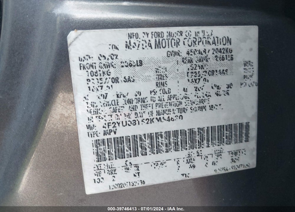 2002 MAZDA TRIBUTE ES V6/LX V6 VIN: 4F2YU08152KM54630