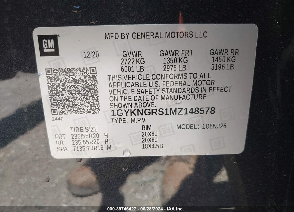 2021 CADILLAC XT5 AWD SPORT VIN: 1GYKNGRS1MZ148578