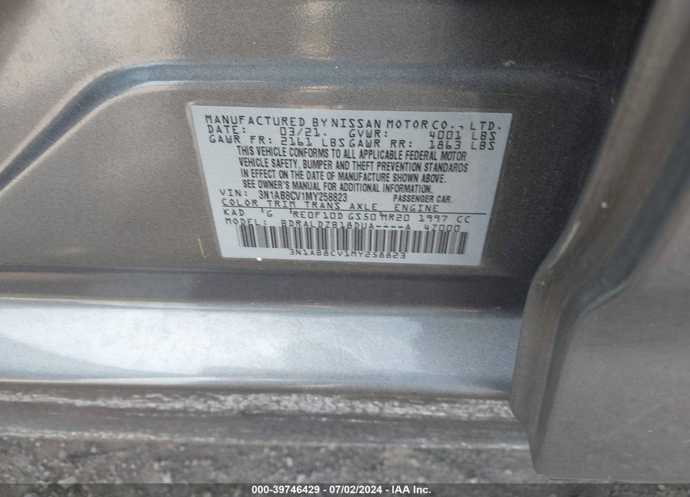 2021 NISSAN SENTRA SV XTRONIC CVT VIN: 3N1AB8CV1MY258823