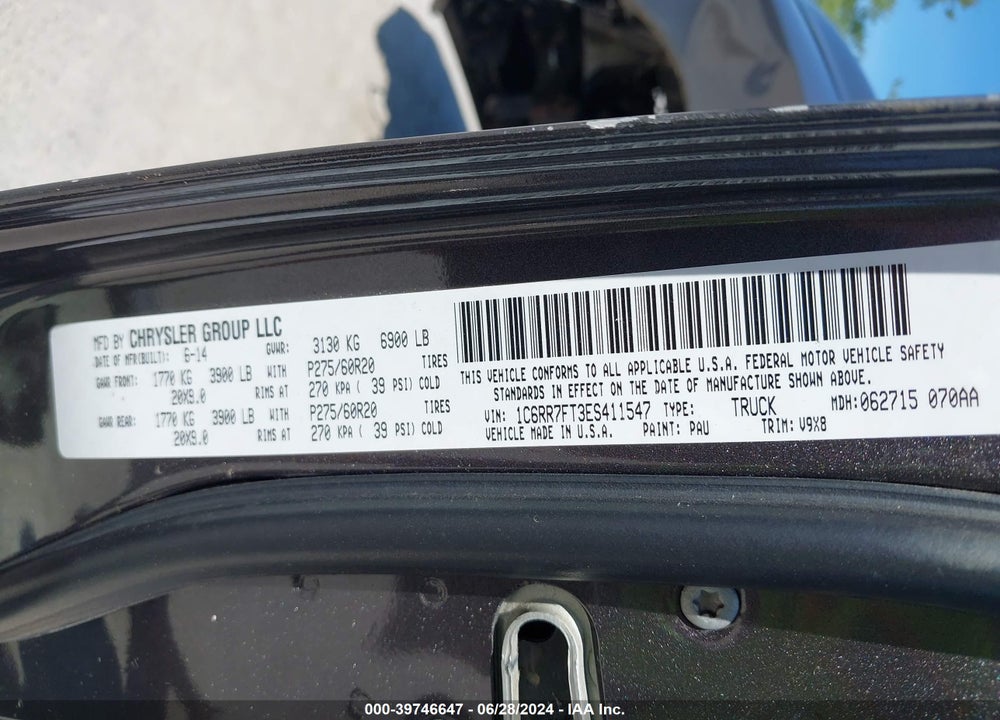2014 RAM 1500 VIN: 1C6RR7FT3ES411547