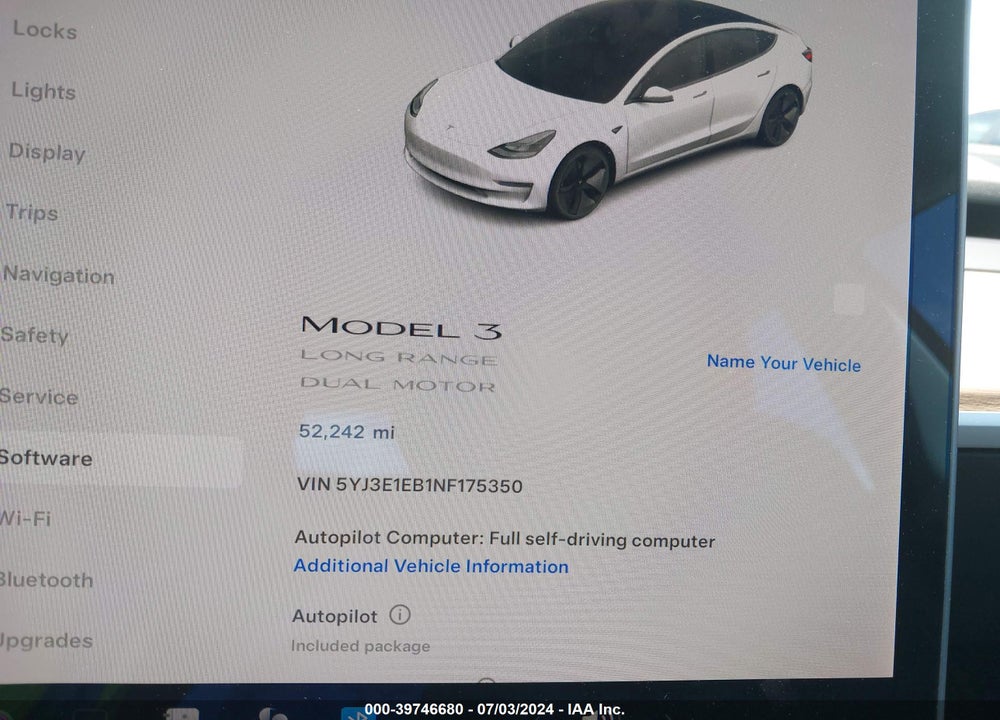 2022 TESLA MODEL 3 LONG RANGE DUAL MOTOR ALL-WHEEL DRIVE VIN: 5YJ3E1EB1NF175350