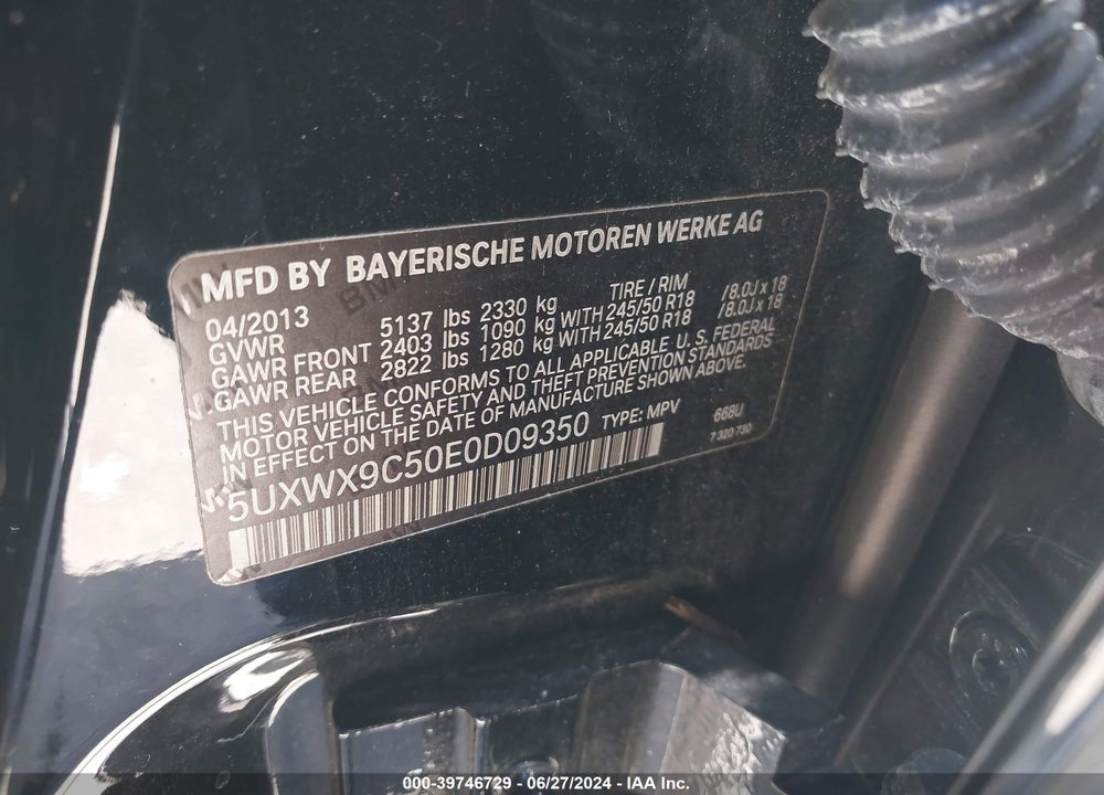 2014 BMW X3 XDRIVE28I VIN: 5UXWX9C50E0D09350