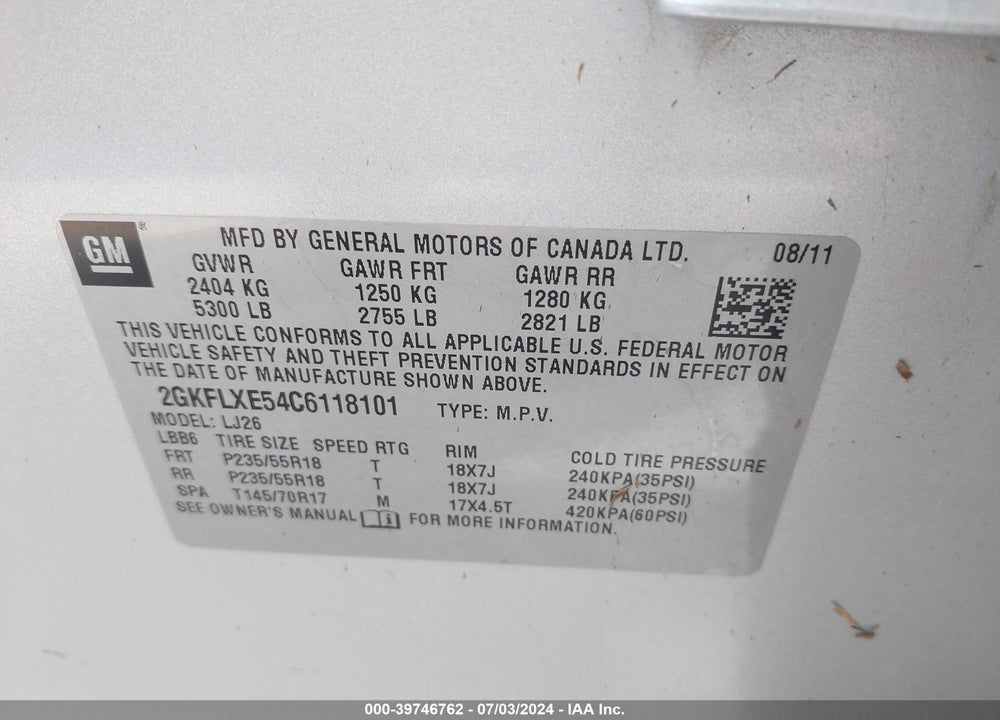 2012 GMC TERRAIN SLT-2 VIN: 2GKFLXE54C6118101