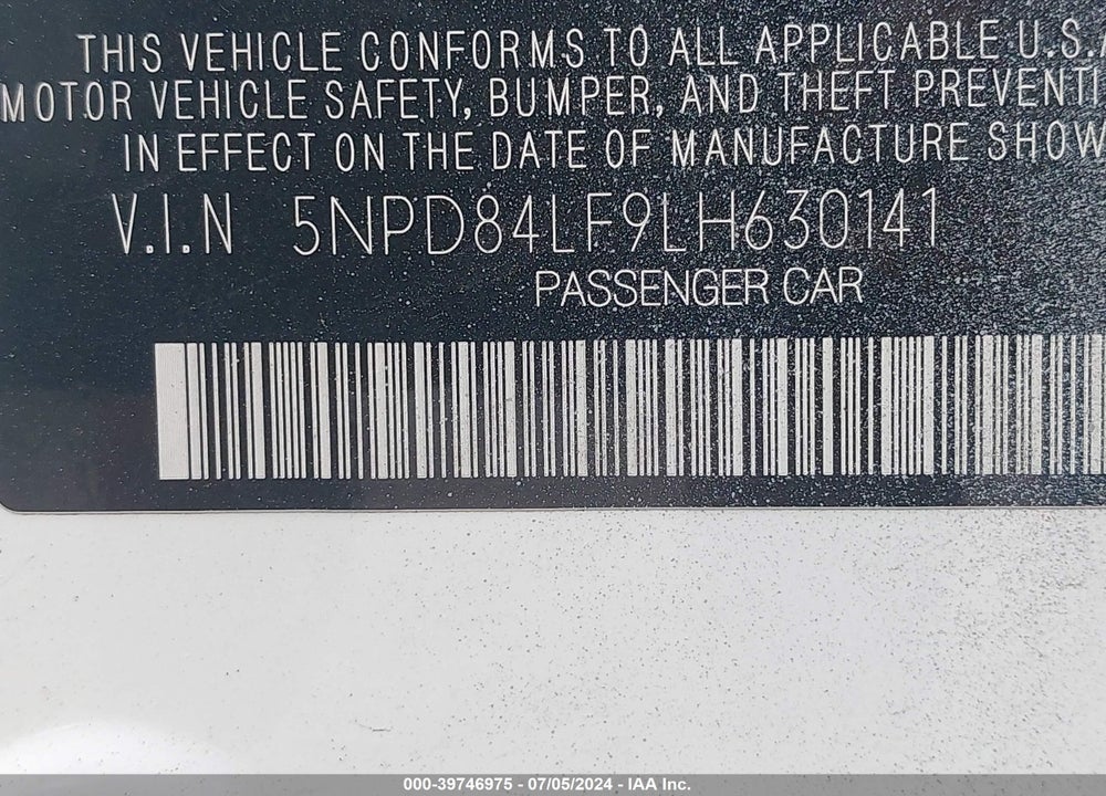 2020 HYUNDAI ELANTRA VIN: 5NPD84LF9LH630141