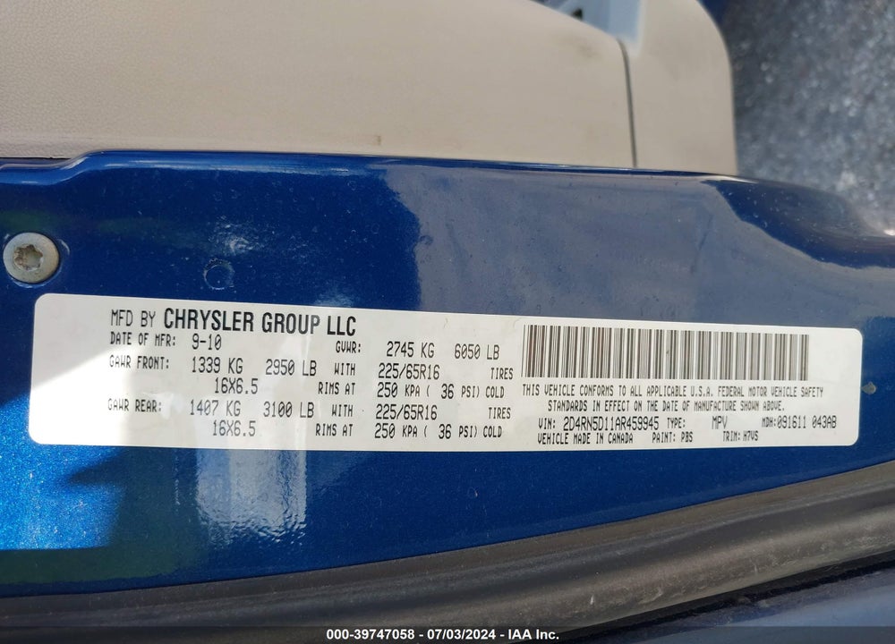 2010 DODGE GRAND CARAVAN SXT VIN: 2D4RN5D11AR459945