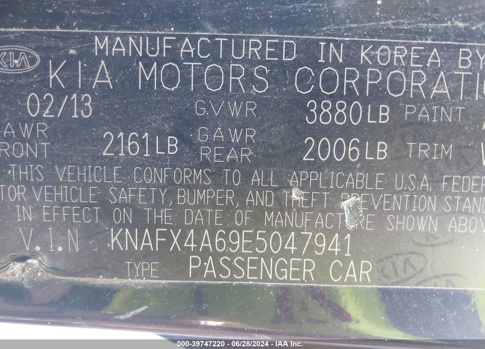 2014 KIA FORTE LX VIN: KNAFX4A69E5047941