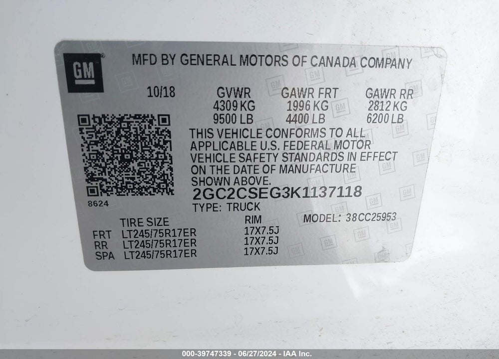 2019 CHEVROLET SILVERADO 2500HD LT VIN: 2GC2CSEG3K1137118