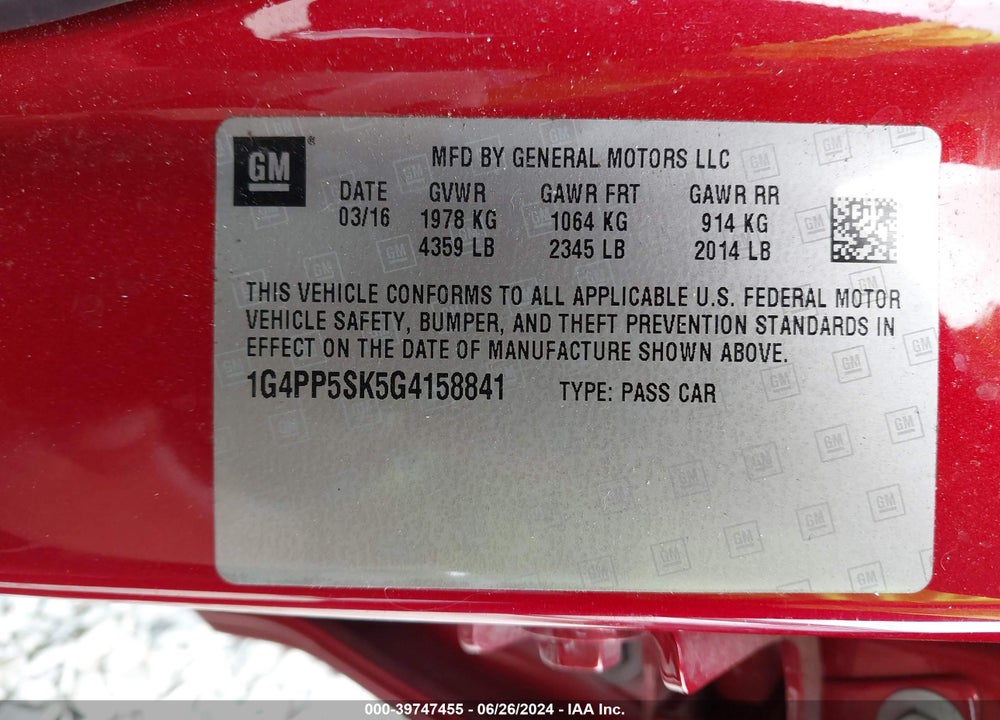 2016 BUICK VERANO VIN: 1G4PP5SK5G4158841