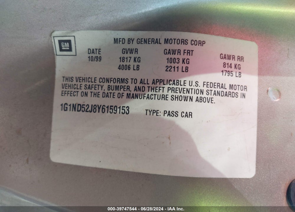 2000 CHEVROLET MALIBU VIN: 1G1ND52J8Y6159153