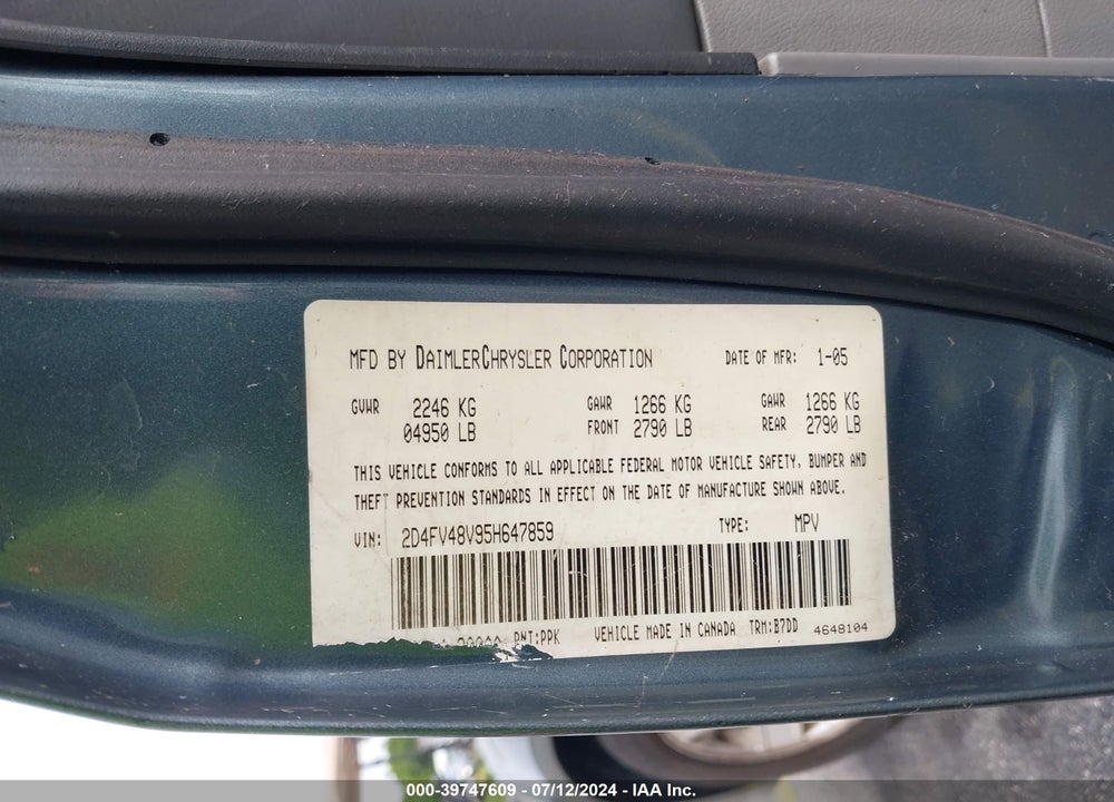2005 DODGE MAGNUM SE VIN: 2D4FV48V95H647859