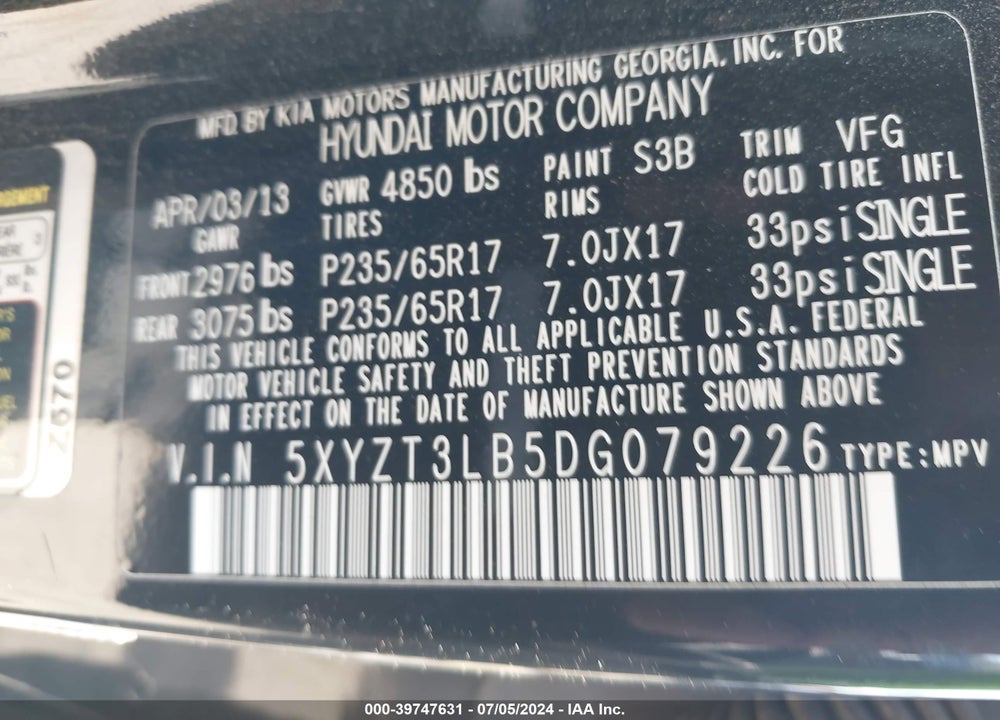 2013 HYUNDAI SANTA FE SPORT VIN: 5XYZT3LB5DG079226
