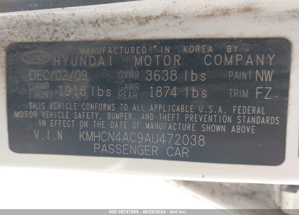 2010 HYUNDAI ACCENT GLS VIN: KMHCN4AC9AU472038