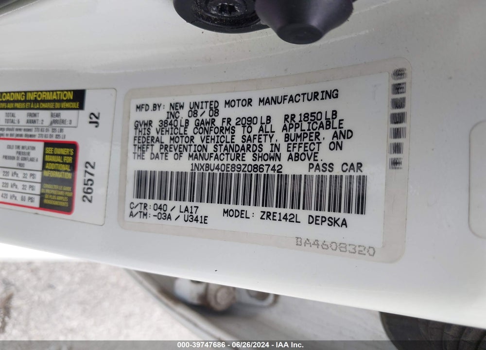 2009 TOYOTA COROLLA S VIN: 1NXBU40E89Z086742