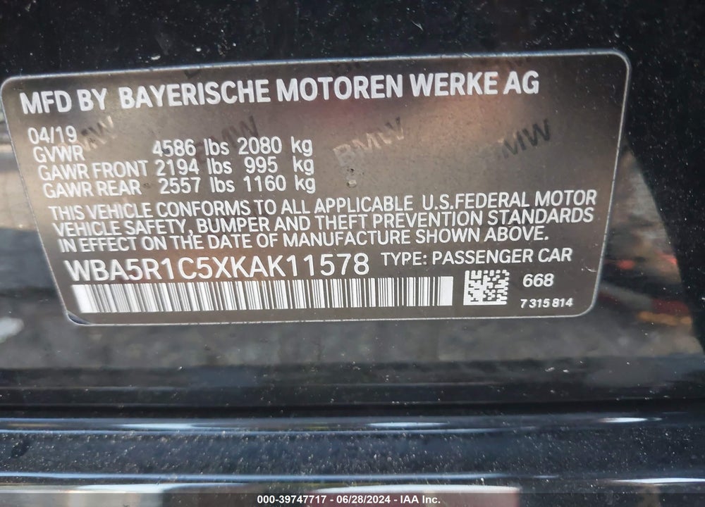 2019 BMW 330I VIN: WBA5R1C5XKAK11578