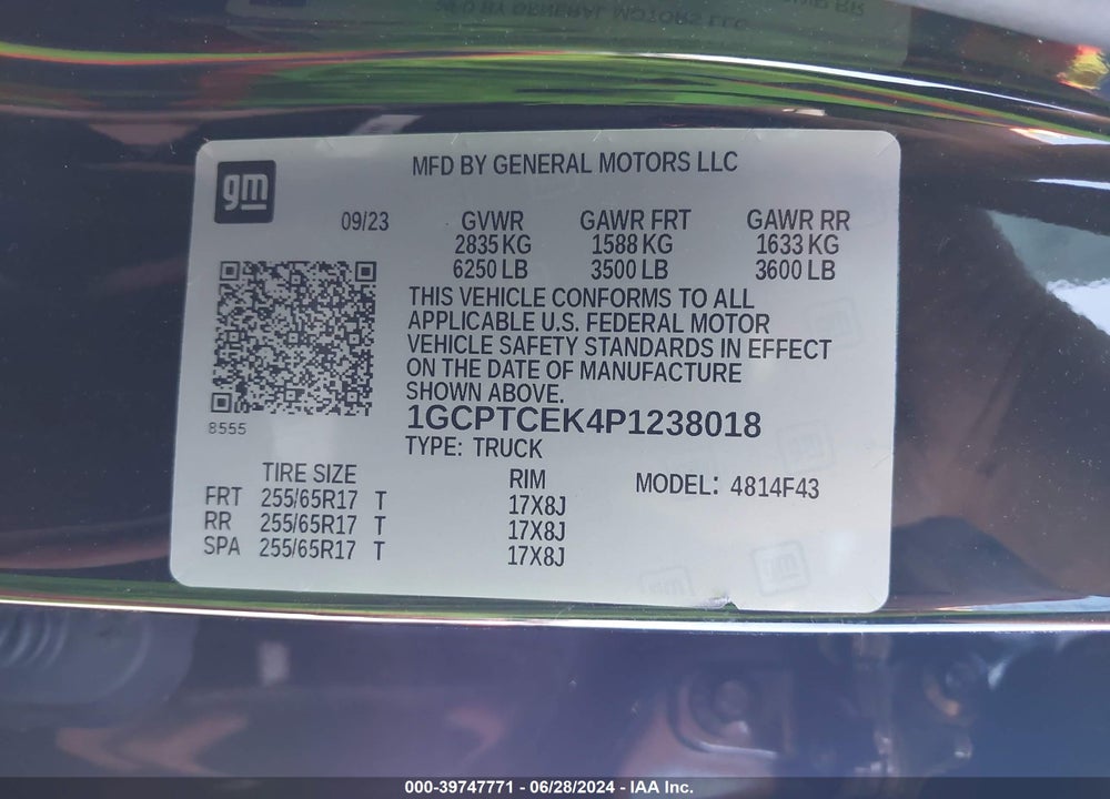 2023 CHEVROLET COLORADO 4WD SHORT BOX LT VIN: 1GCPTCEK4P1238018
