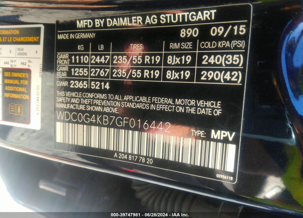2016 MERCEDES-BENZ GLC 300 4MATIC VIN: WDC0G4KB7GF016442