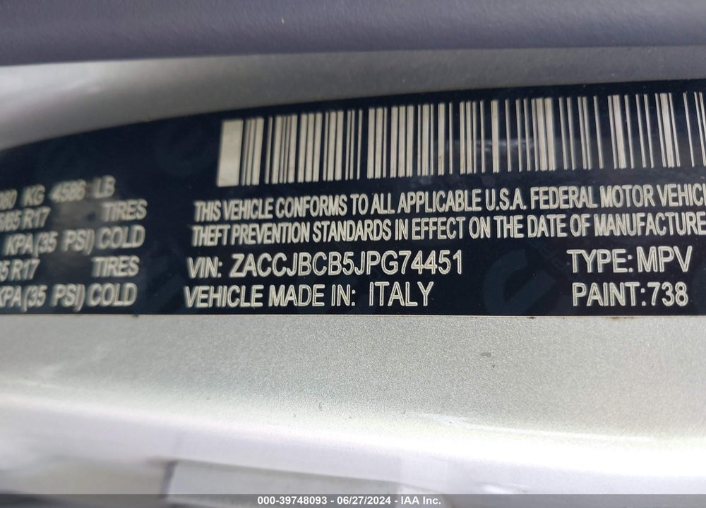 2018 JEEP RENEGADE TRAILHAWK 4X4 VIN: ZACCJBCB5JPG74451