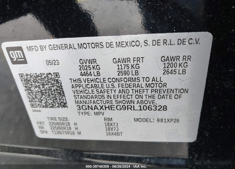 2024 CHEVROLET EQUINOX FWD LS VIN: 3GNAXHEG9RL106328