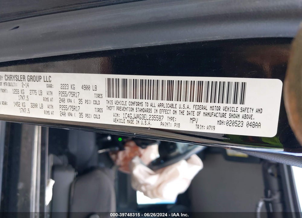 2014 JEEP WRANGLER SPORT VIN: 1C4GJWAG3EL235587
