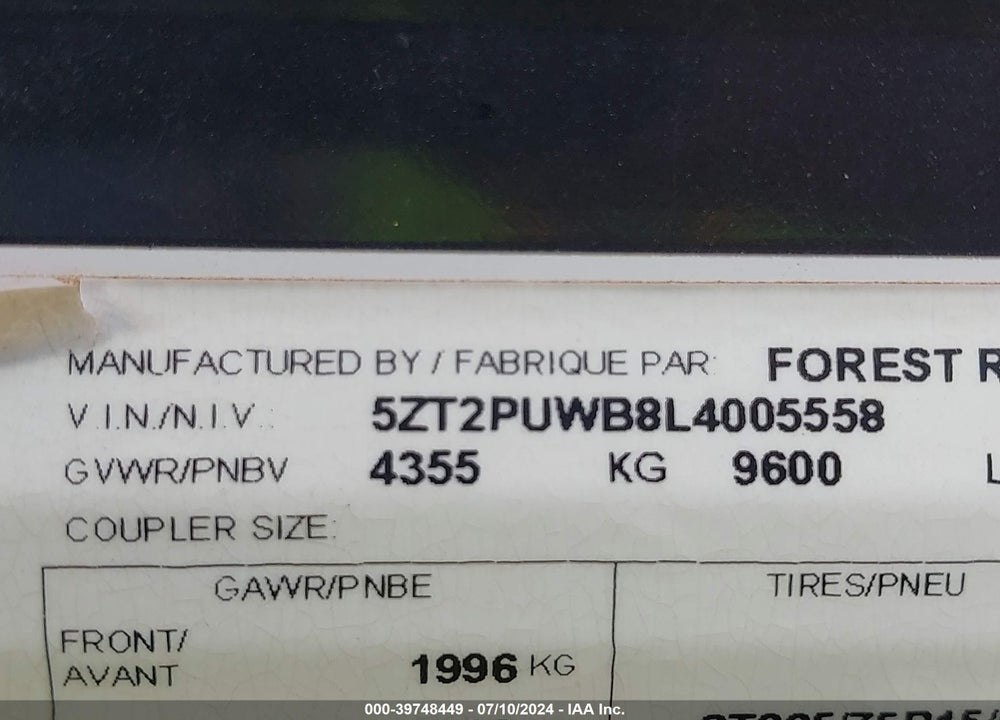 2020 PALOMINO PUMA 31BHSC VIN: 5ZT2PUWB8L4005558