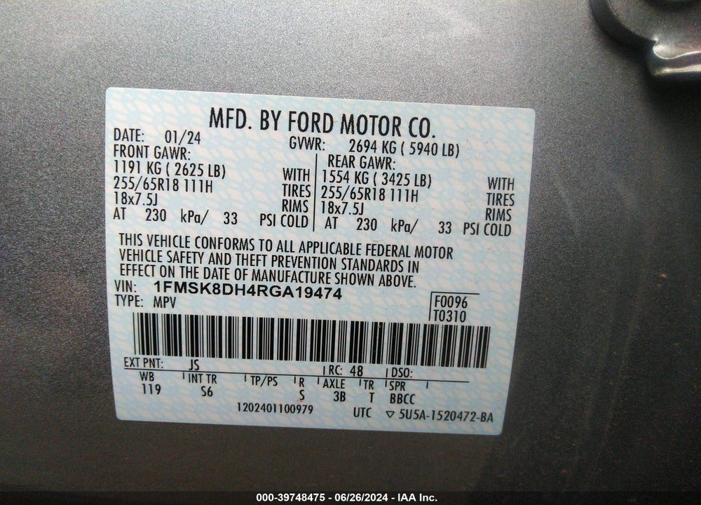 2024 FORD EXPLORER XLT VIN: 1FMSK8DH4RGA19474