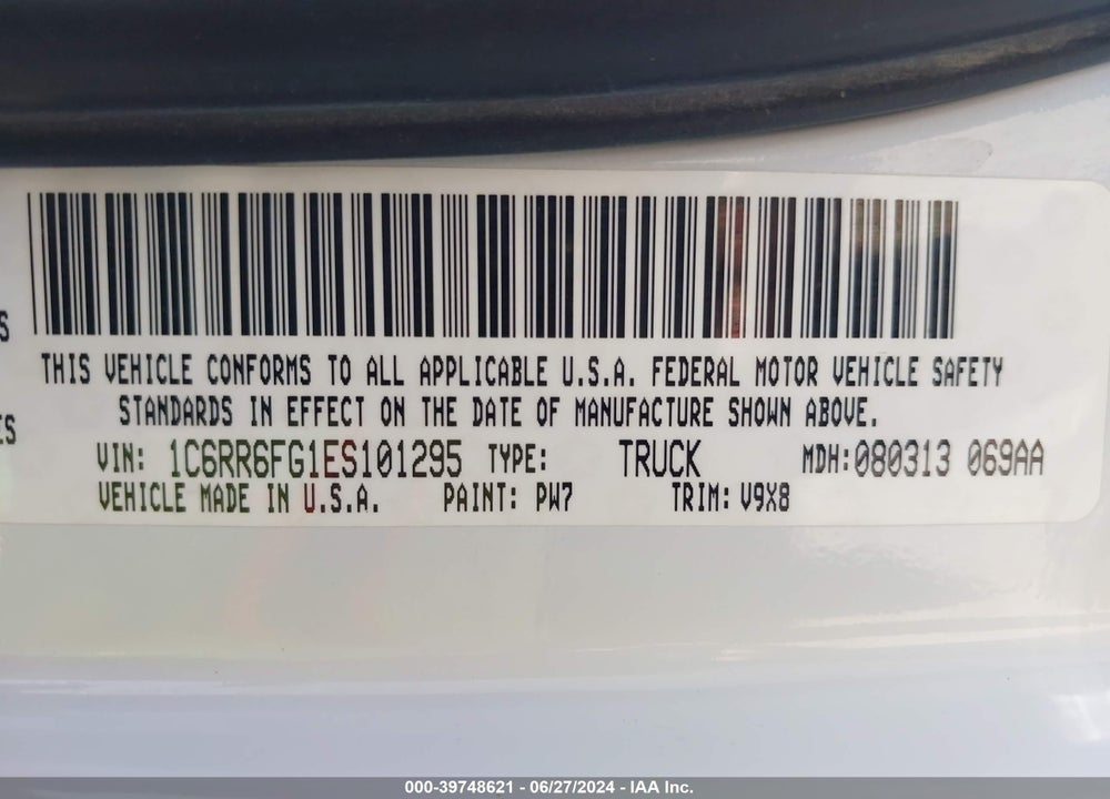 2014 RAM 1500 TRADESMAN VIN: 1C6RR6FG1ES101295
