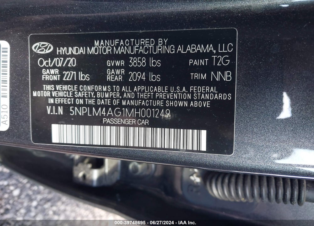 2021 HYUNDAI ELANTRA SEL VIN: 5NPLM4AG1MH001249