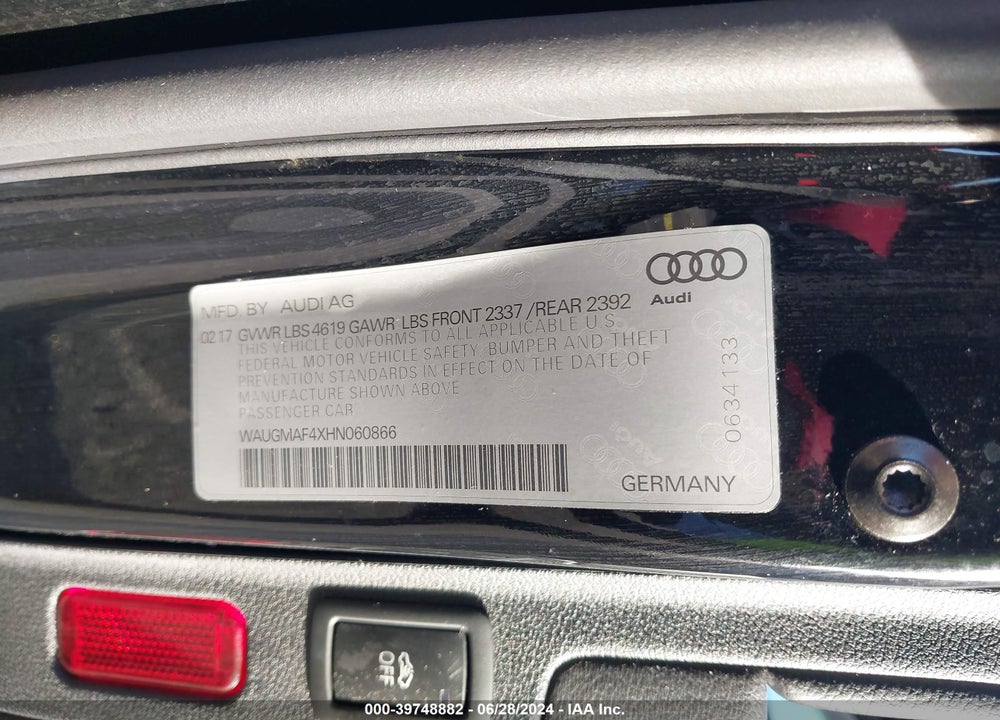 2017 AUDI A4 ULTRA PREMIUM VIN: WAUGMAF4XHN060866
