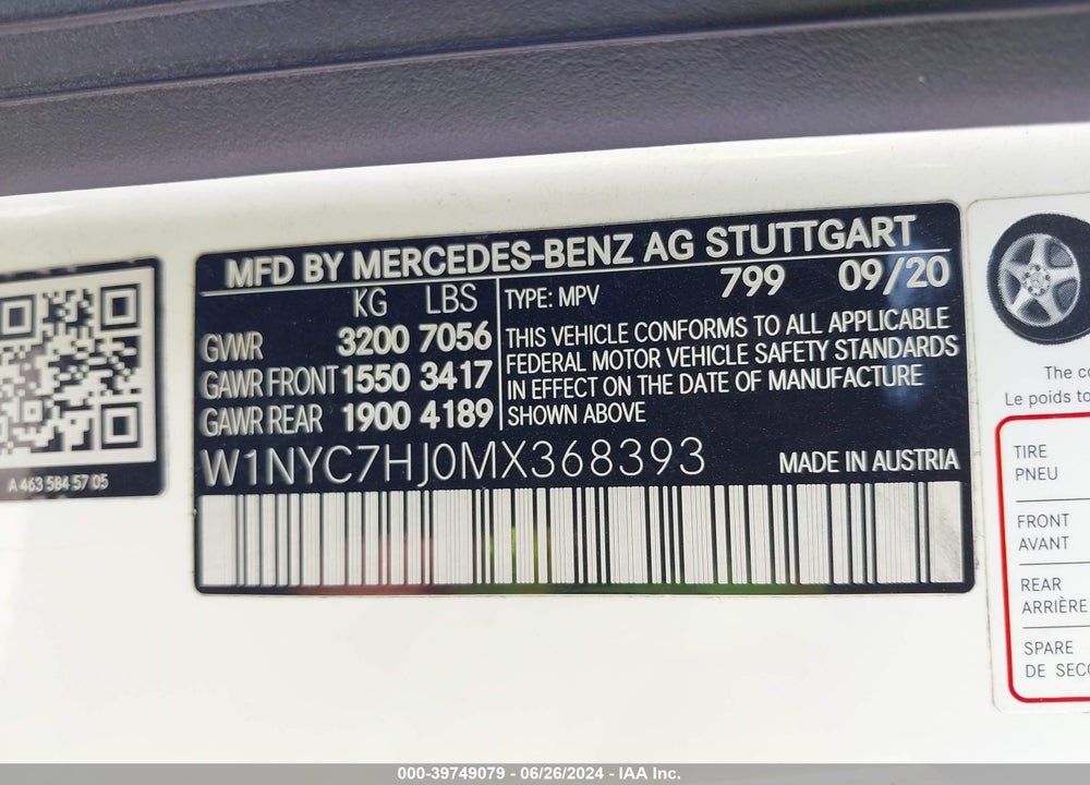 2021 MERCEDES-BENZ AMG G 63 4MATIC VIN: W1NYC7HJ0MX368393