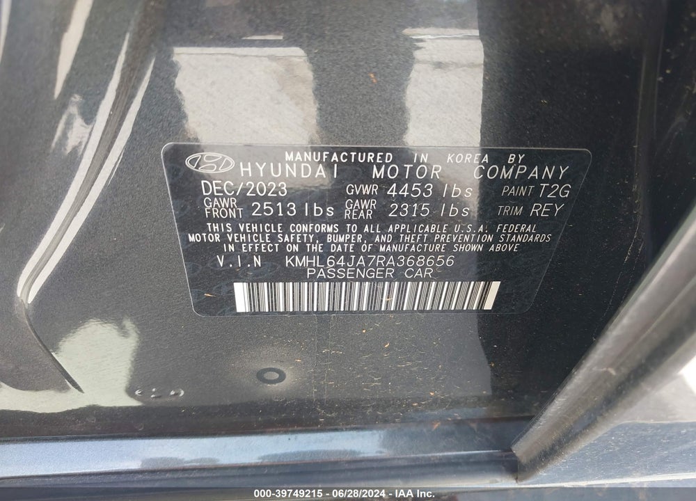 2024 HYUNDAI SONATA SEL VIN: KMHL64JA7RA368656