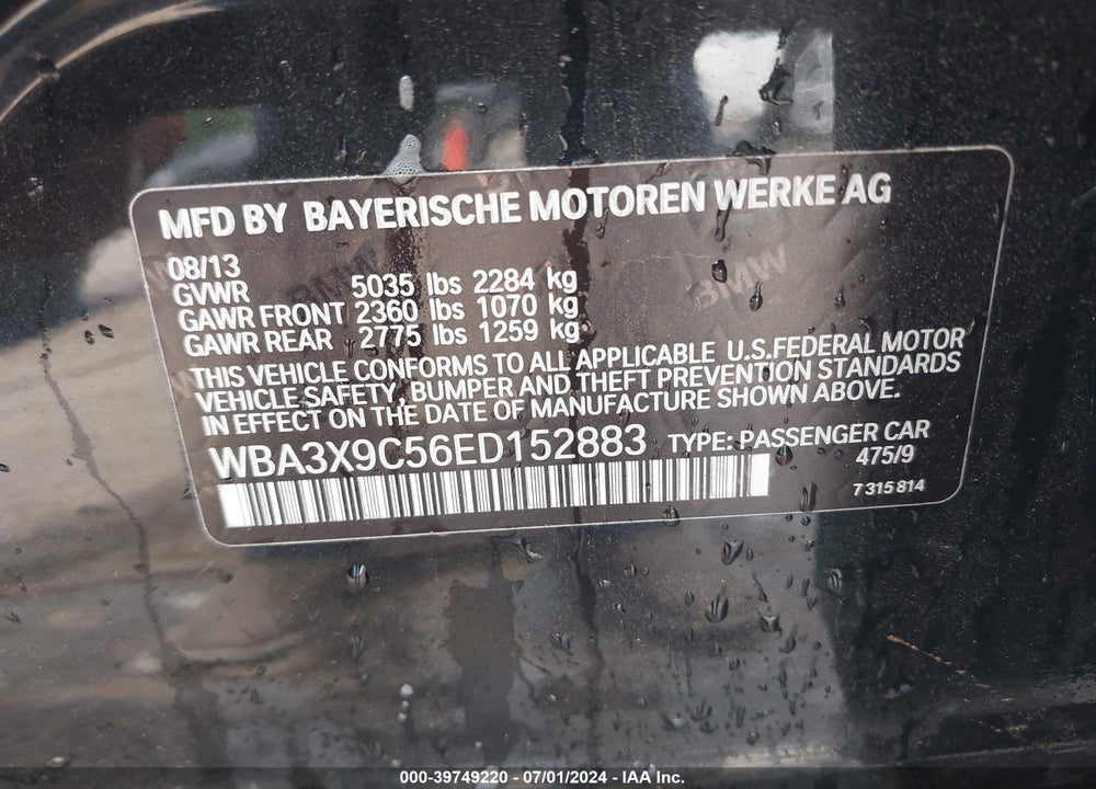 2014 BMW 335I GRAN TURISMO XDRIVE VIN: WBA3X9C56ED152883