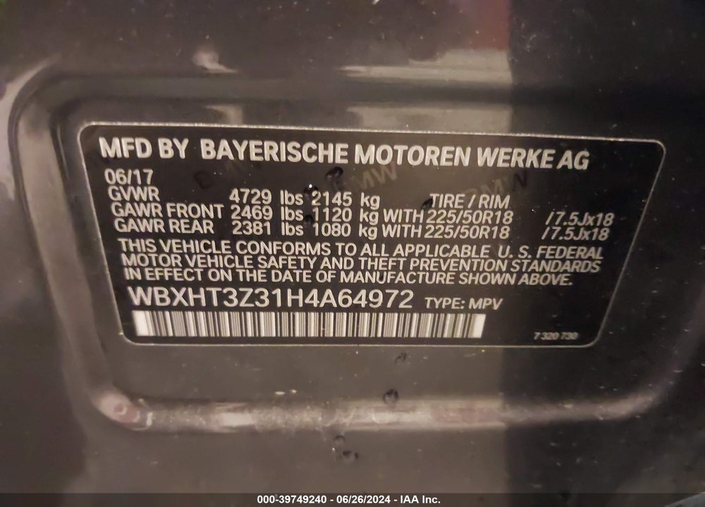 2017 BMW X1 XDRIVE28I VIN: WBXHT3Z31H4A64972