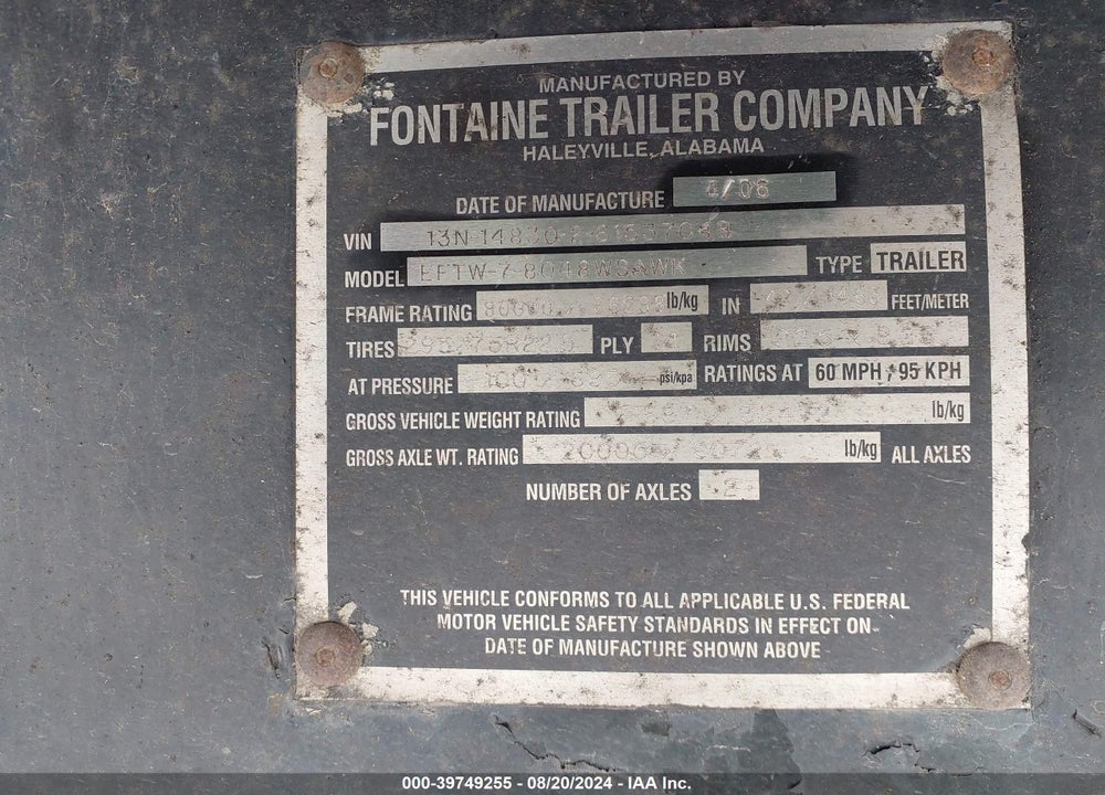 2006 FONTAINE TRAILER CO TRAILER VIN: 13N14830261537048