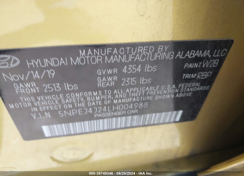 2020 HYUNDAI SONATA SEL PLUS VIN: 5NPEJ4J24LH004988