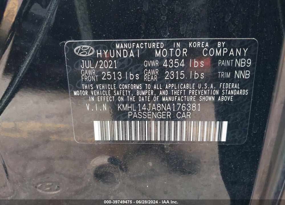2022 HYUNDAI SONATA SEL VIN: KMHL14JA8NA176381