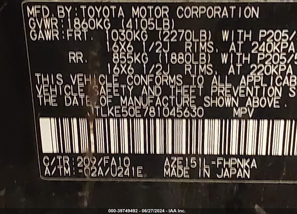 2008 SCION XB VIN: JTLKE50E781045630