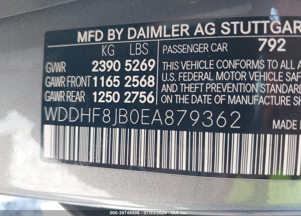 2014 MERCEDES-BENZ E 350 VIN: WDDHF8JB0EA879362