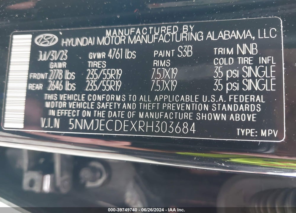 2024 HYUNDAI TUCSON LIMITED VIN: 5NMJECDEXRH303684