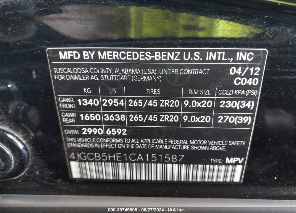 2012 MERCEDES-BENZ R 350 4MATIC VIN: 4JGCB5HE1CA151587