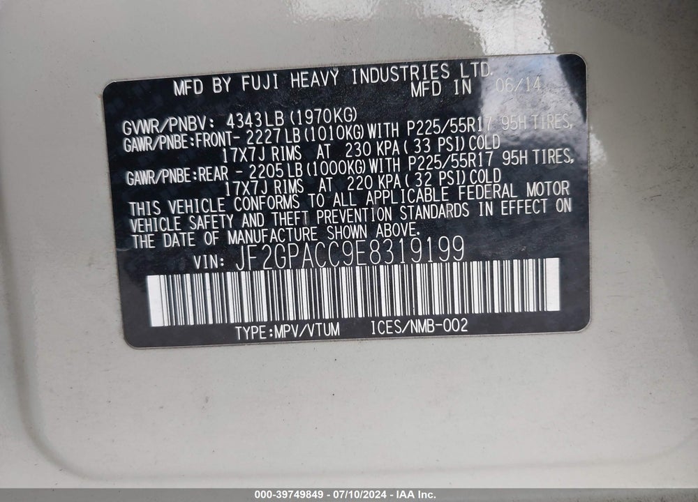 2014 SUBARU XV CROSSTREK 2.0I PREMIUM VIN: JF2GPACC9E8319199