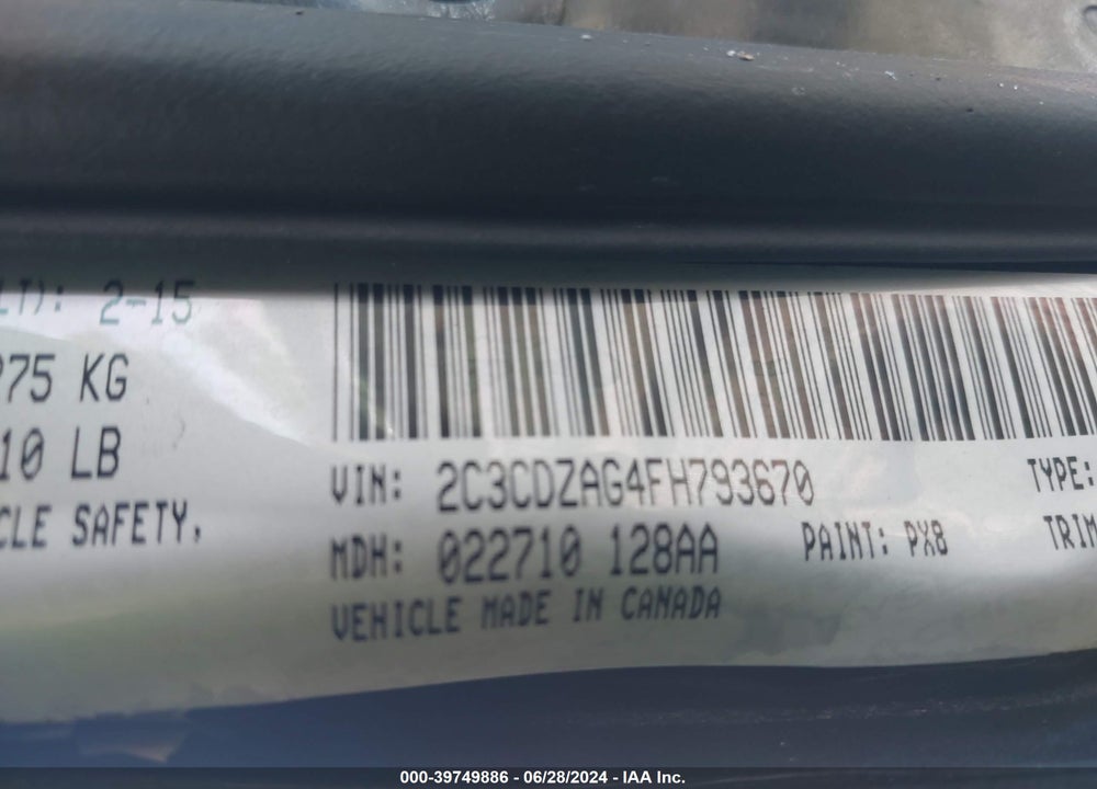 2015 DODGE CHALLENGER SXT VIN: 2C3CDZAG4FH793670