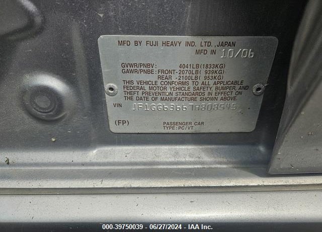 2007 SUBARU IMPREZA OUTBACK SPORT VIN: JF1GG63667H808545