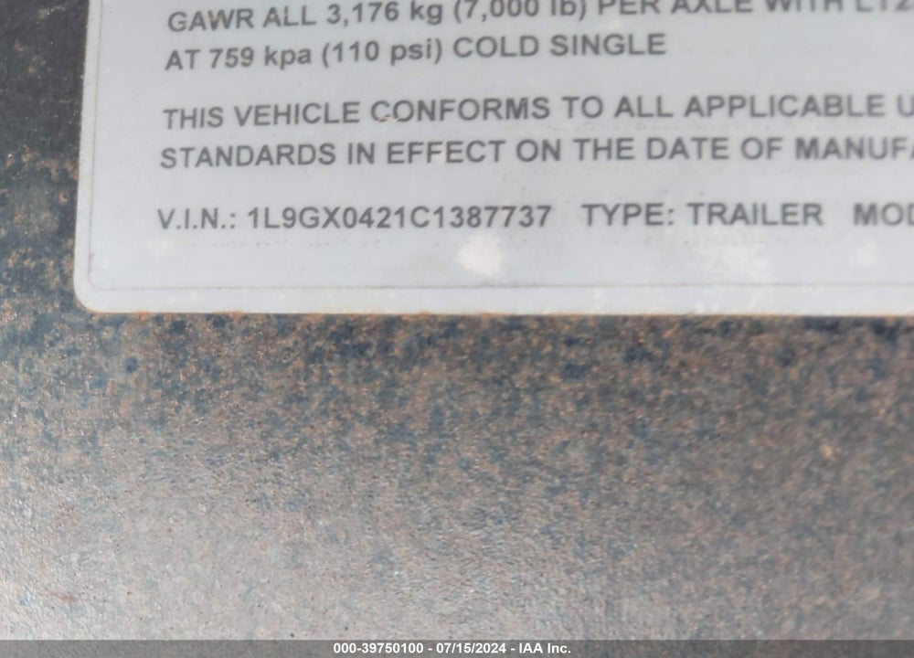 2012 LAKOTA CHARGE VIN: 1L9GX0421C1387737