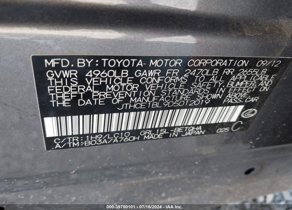 2013 LEXUS GS 350 VIN: JTHCE1BL9D5012019