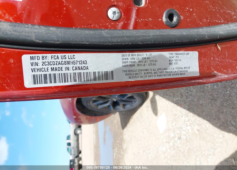 2021 DODGE CHALLENGER SXT VIN: 2C3CDZAG8MH571243