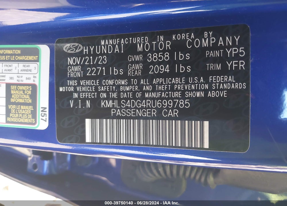 2024 HYUNDAI ELANTRA SEL VIN: KMHLS4DG4RU699785