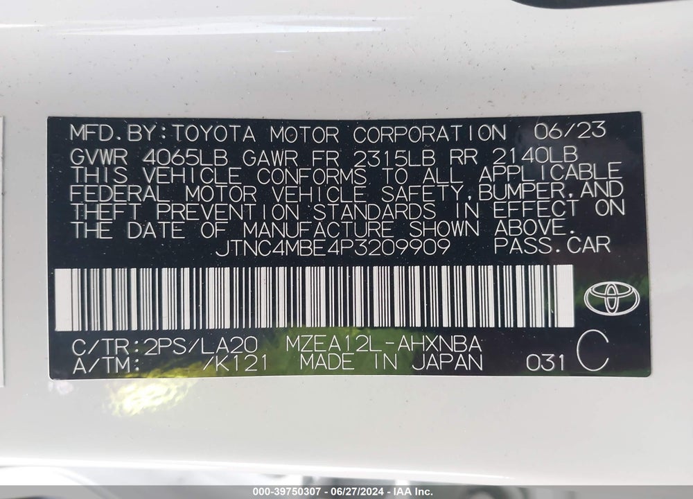 2023 TOYOTA COROLLA XSE VIN: JTNC4MBE4P3209909