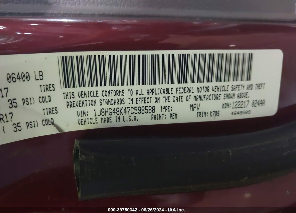 2007 JEEP COMMANDER SPORT VIN: 1J8HG48K47C598588
